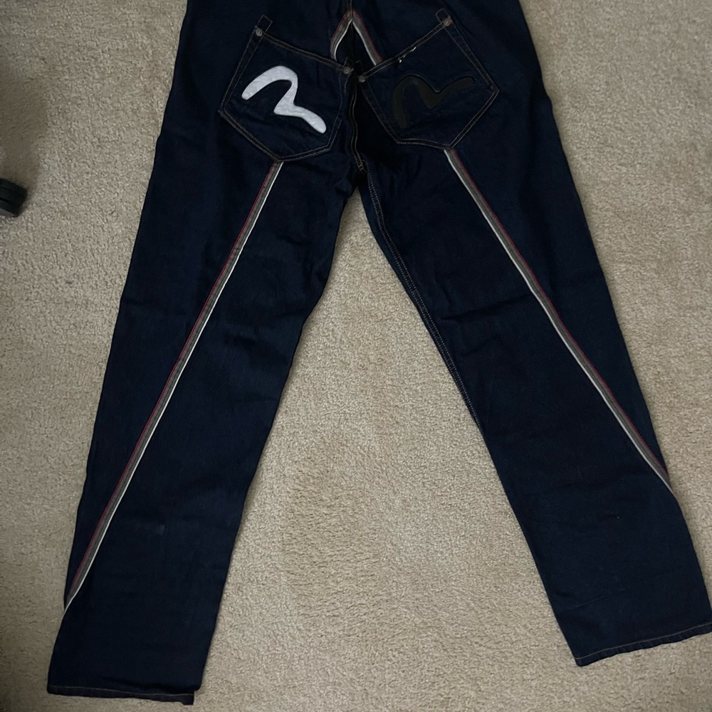 VINTAGE Evisu Dark Blue Jeans with White and Red Accents